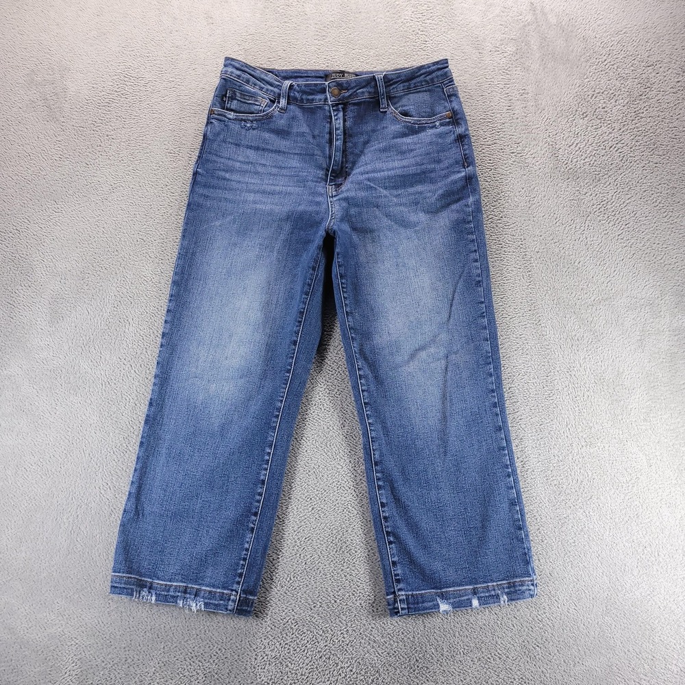 Judy Blue Jeans Women 31 Blue Wide Leg Cropped Medium Wash JB88592 Distressed